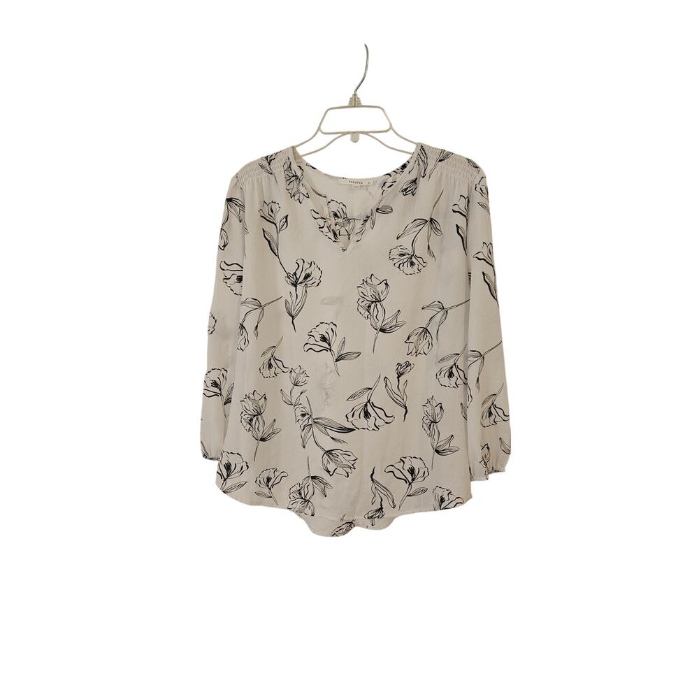 Fun 2 Fun Women's Long Sleeve Floral Top Blouse, White / Black, Size xl
